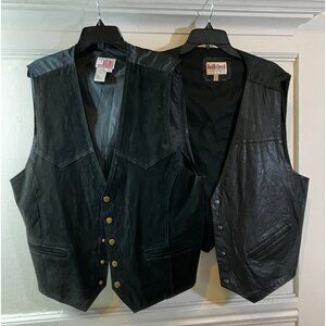 Original Marines Mens Saddlebrook Western Wear 2 Leather Vests Size XL Black VIN
